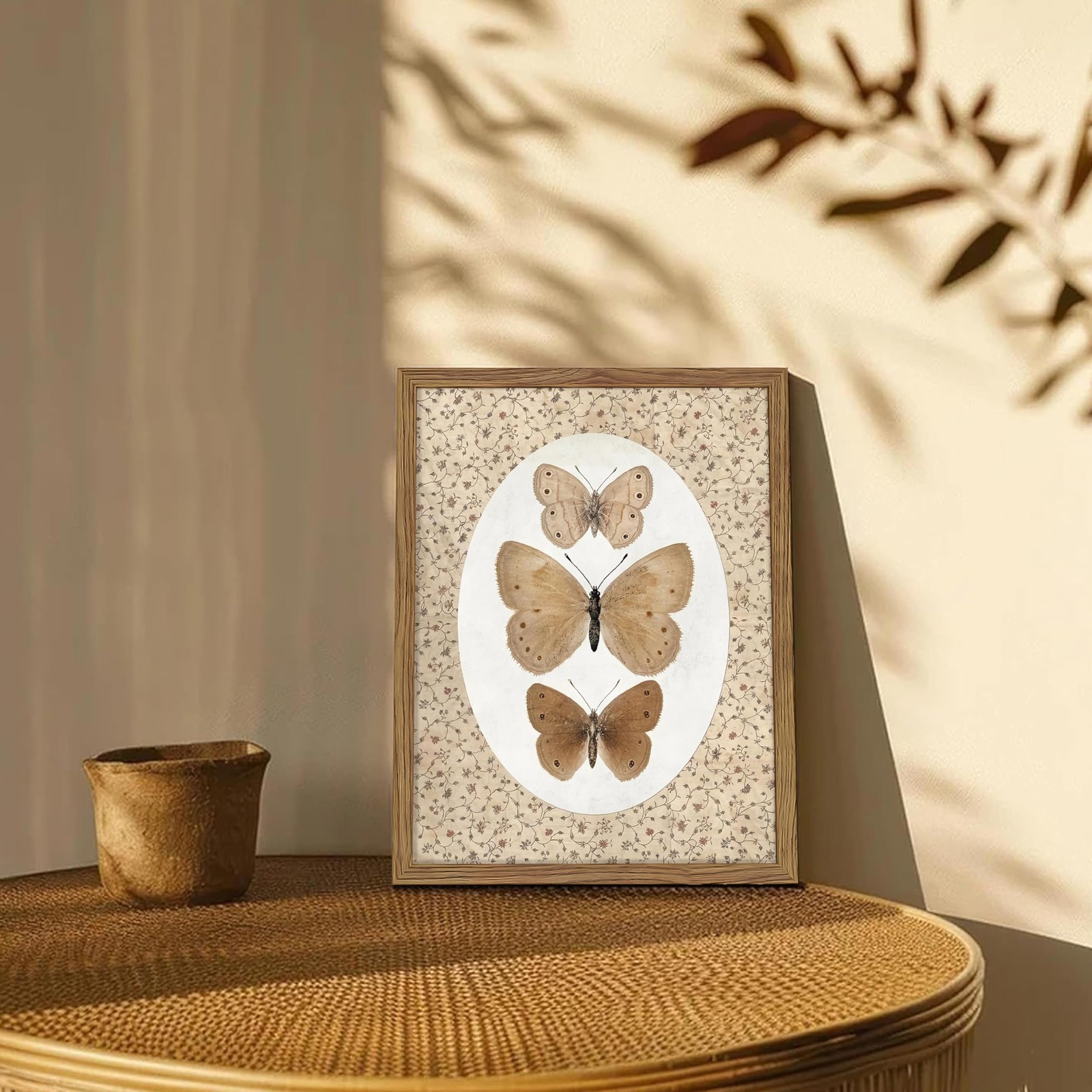 Framed Butterfly Wall Art, Vintage Moth Canvas Wall Decor, Dark Moody Butterf…