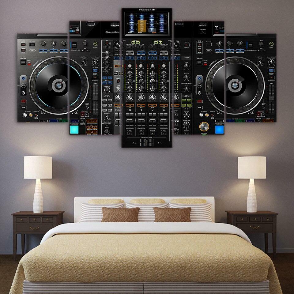 DJ Music Room Stereo Player Framed 5 Piece Canvas Wall Art Picture Painting Prin