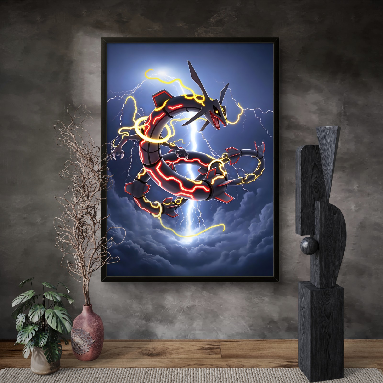 Shiny Rayquaza Lightning Pokémon Wall Art Canvas Decor Gift Idea Portrait Anime