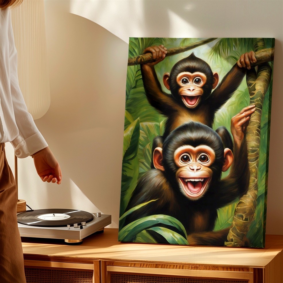 Wall Art Funny Baby Monkeys Jungle Animal Painting Canvas Print Home Decor Room