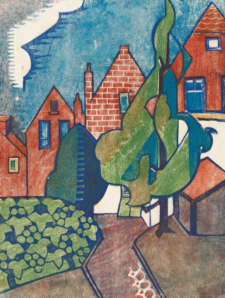 Dutch Houses Dorrit Black – 1929 Art Print Modernist Linocut European Scene