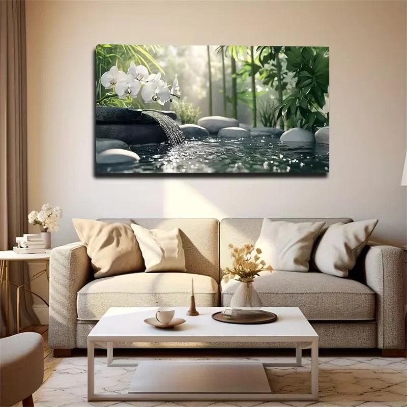 Green Forest Wall Art Poster Canvas Painting Bohemian Zen Style Home Decor Mural