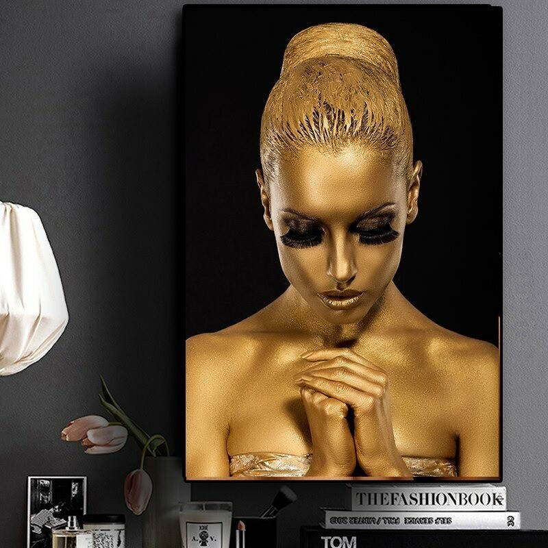 Black Gold African Art Woman Canvas Painting Wall Art Canvas Print Wall Posters