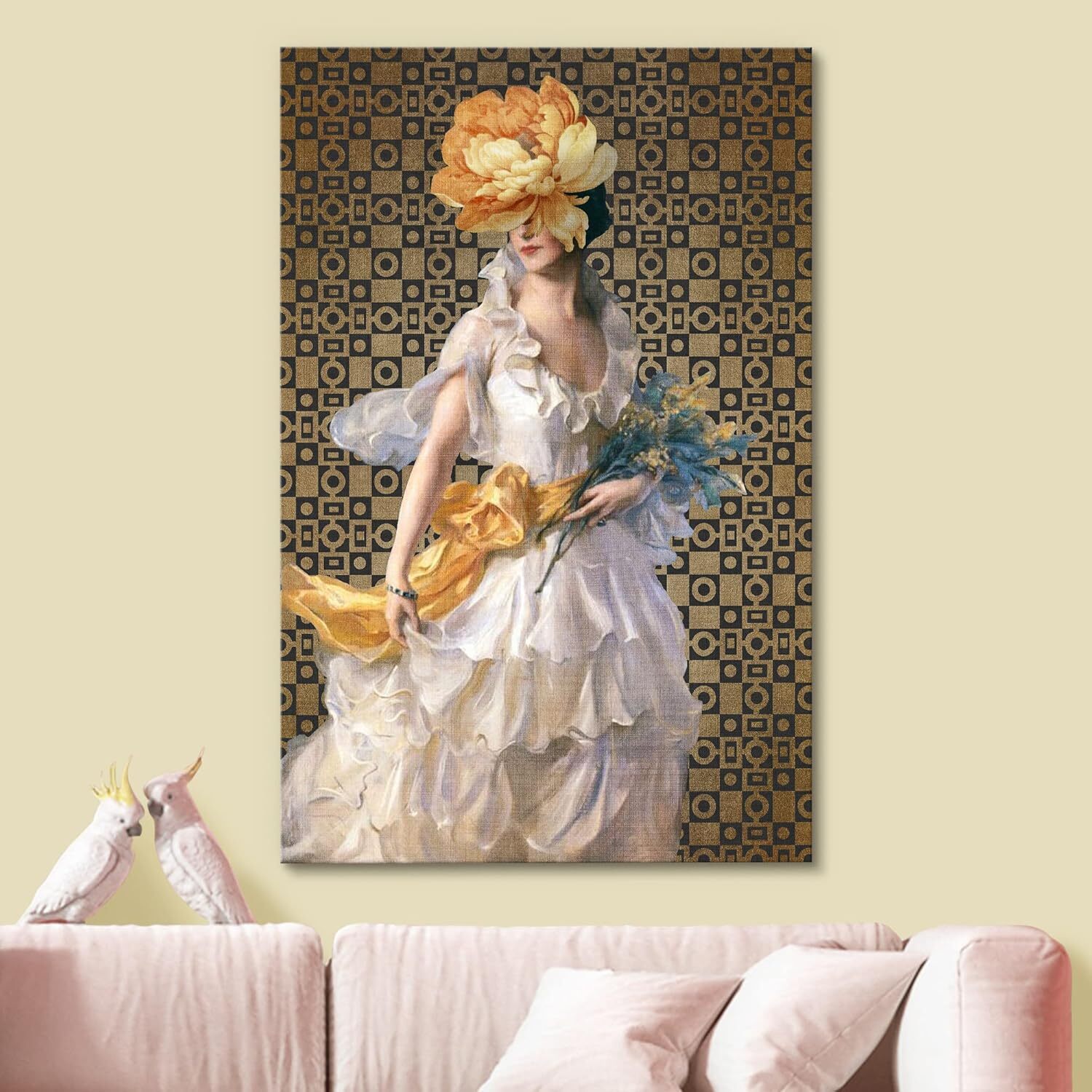 Framed Wall Art Canvas Print – Mid-century Woman in White Dress
