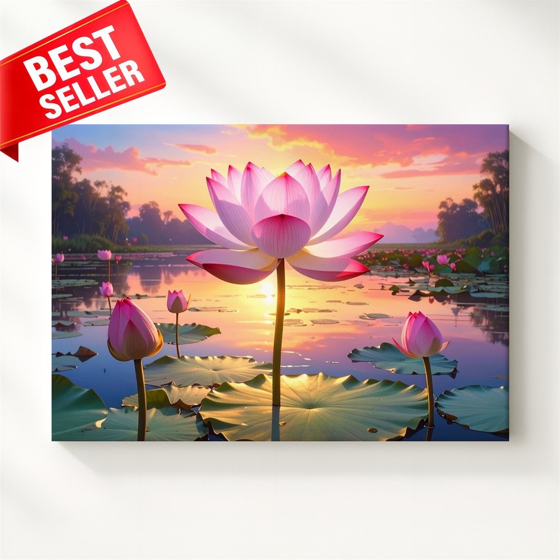 Canvas Wall Art Lake Floral Flowers Tranquil Lotus Hyper Realistic Peace Renewal