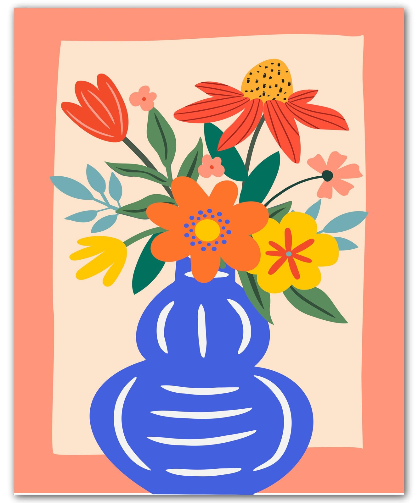 Botanical Framed Joy Vase Flower Vibrant 8×10 Floral Print Wall Art Poster