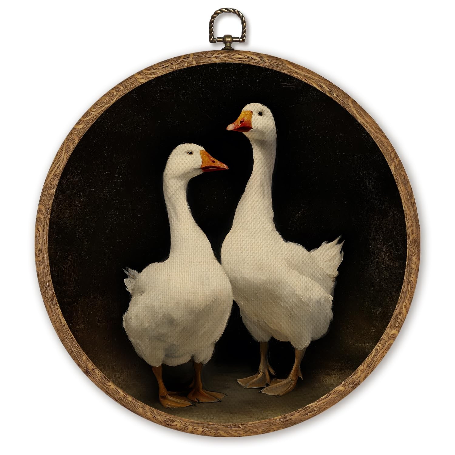 Farmhouse Goose Wall Art Decor, Vintage Farm Animal Portrait Round Hanging Ar…