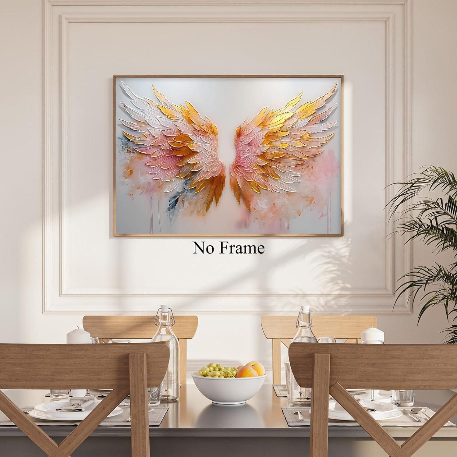 Angel Wings Painting Pink White and Gold Picture Abstract Wings Canvas Wall A…