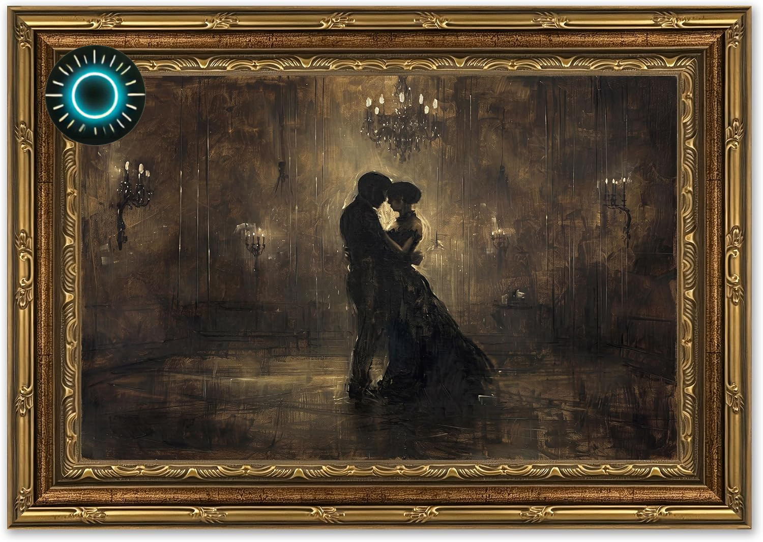 Vintage Gold Framed Moody Romantic Couple Canvas Wall Art Victorian Ballroom…