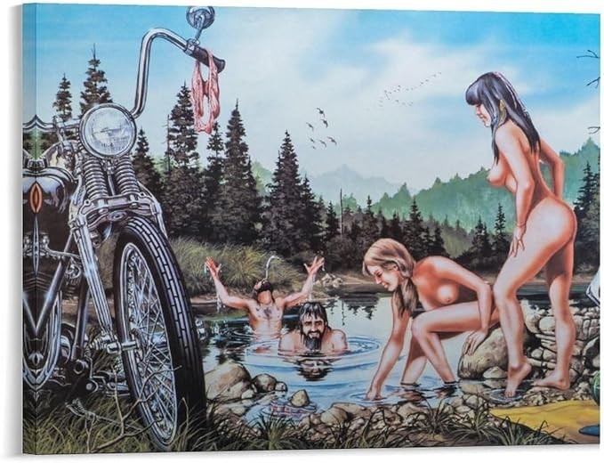 David Mann Vintage Motorcycle Art Retro Matte Paper Poster Bedroom Wall Art24X36