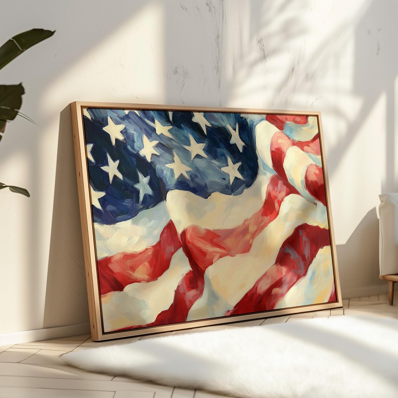 American Flag Wall Art Patriotic USA Decor, Vintage Style Red White Blue Stars