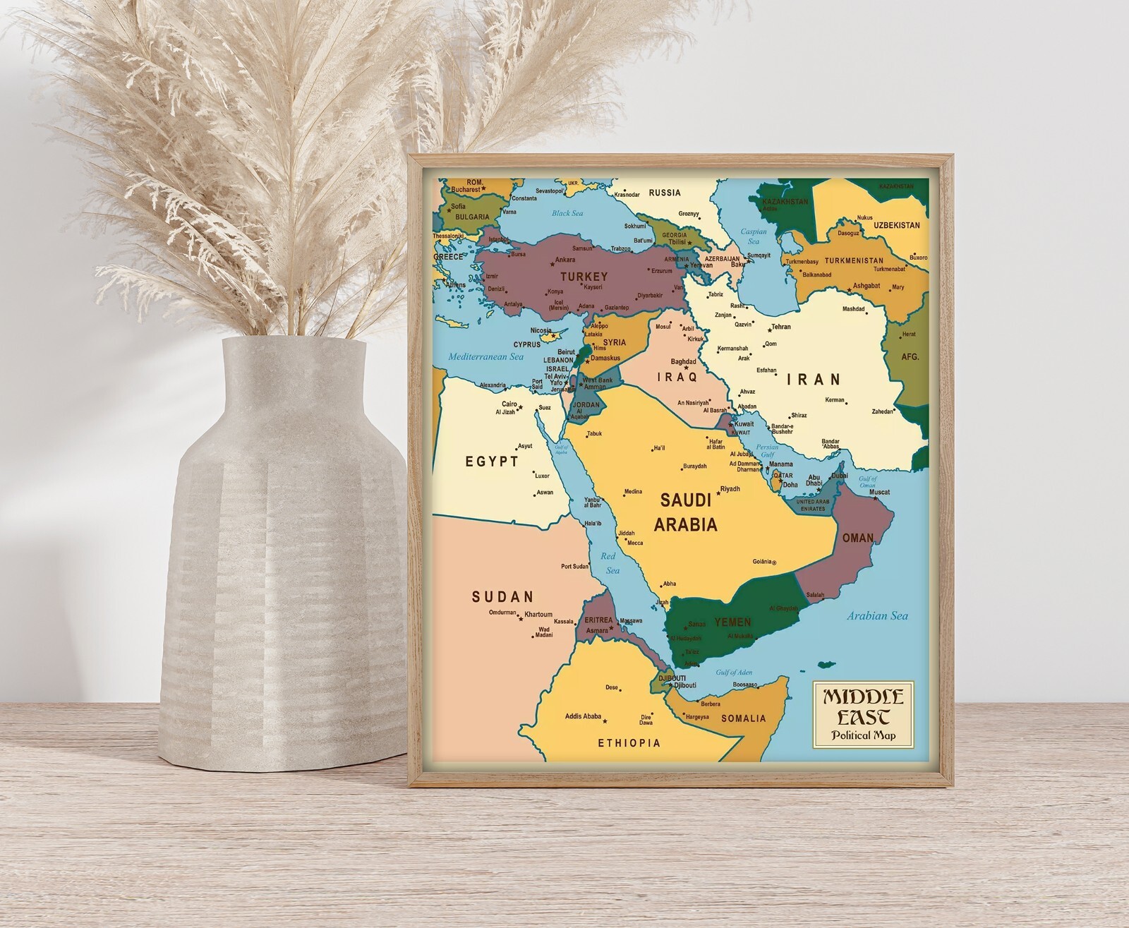 Middle East Map Lebanon Israel Palestine West Bank Syria Iraq Homeschool Poster