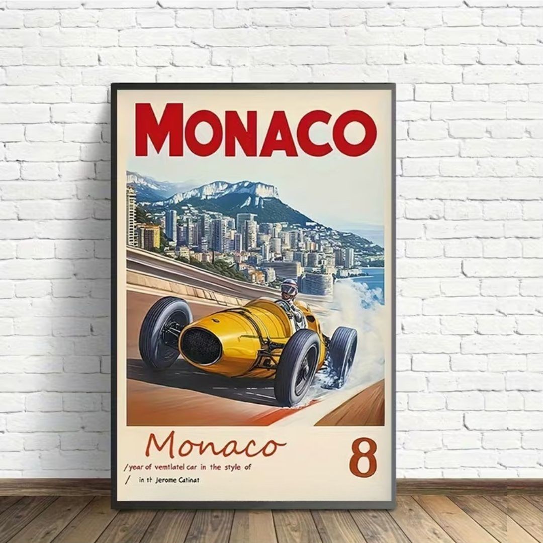 Monaco Travel Vintage Poster Racing Car Art Print Home Decor