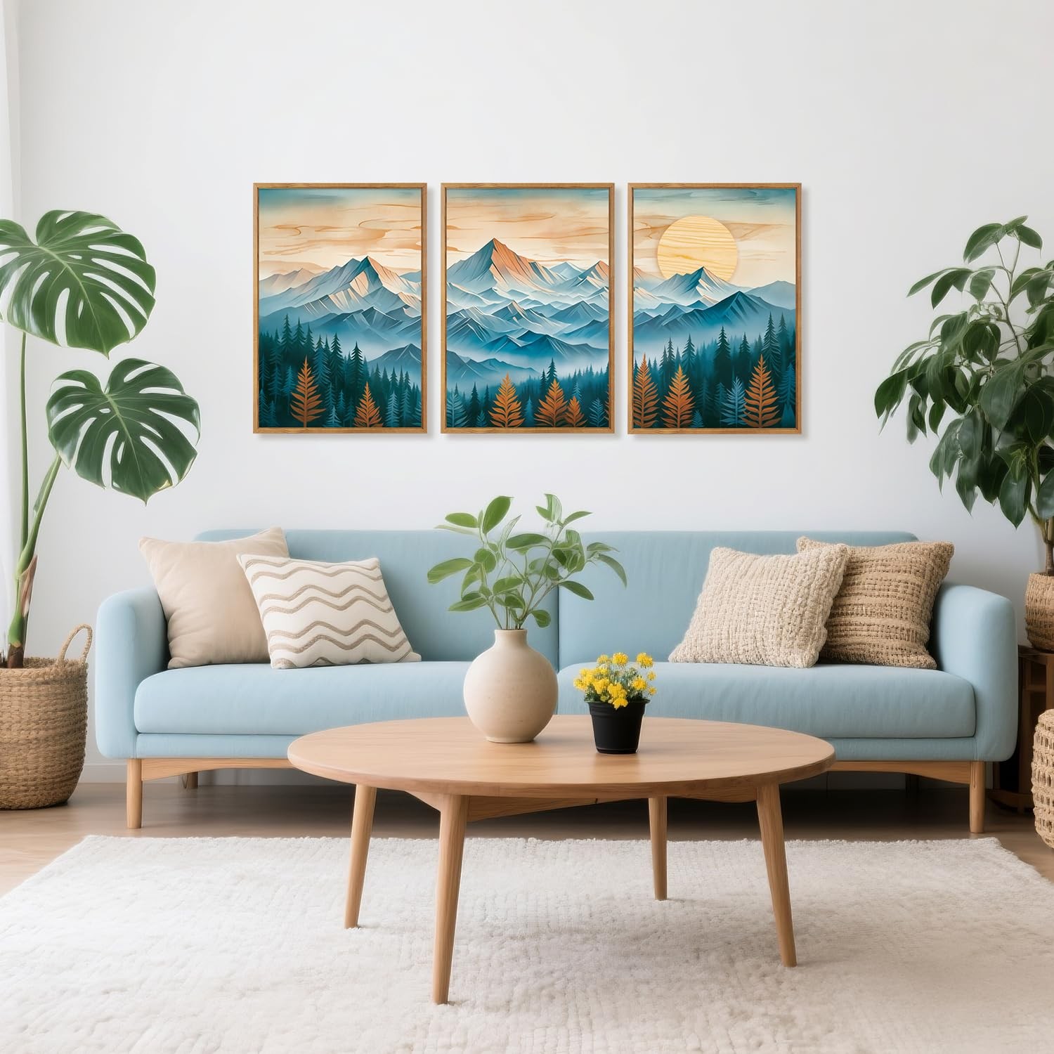CHDITB Mountain Landscape Framed Canvas Wall Art Set, 16″x24″, 3-Piece
