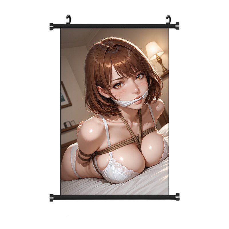 Brown-Haired Waifu Scroll – Soft Lighting Anime Aesthetic Fabric Art Print Decor