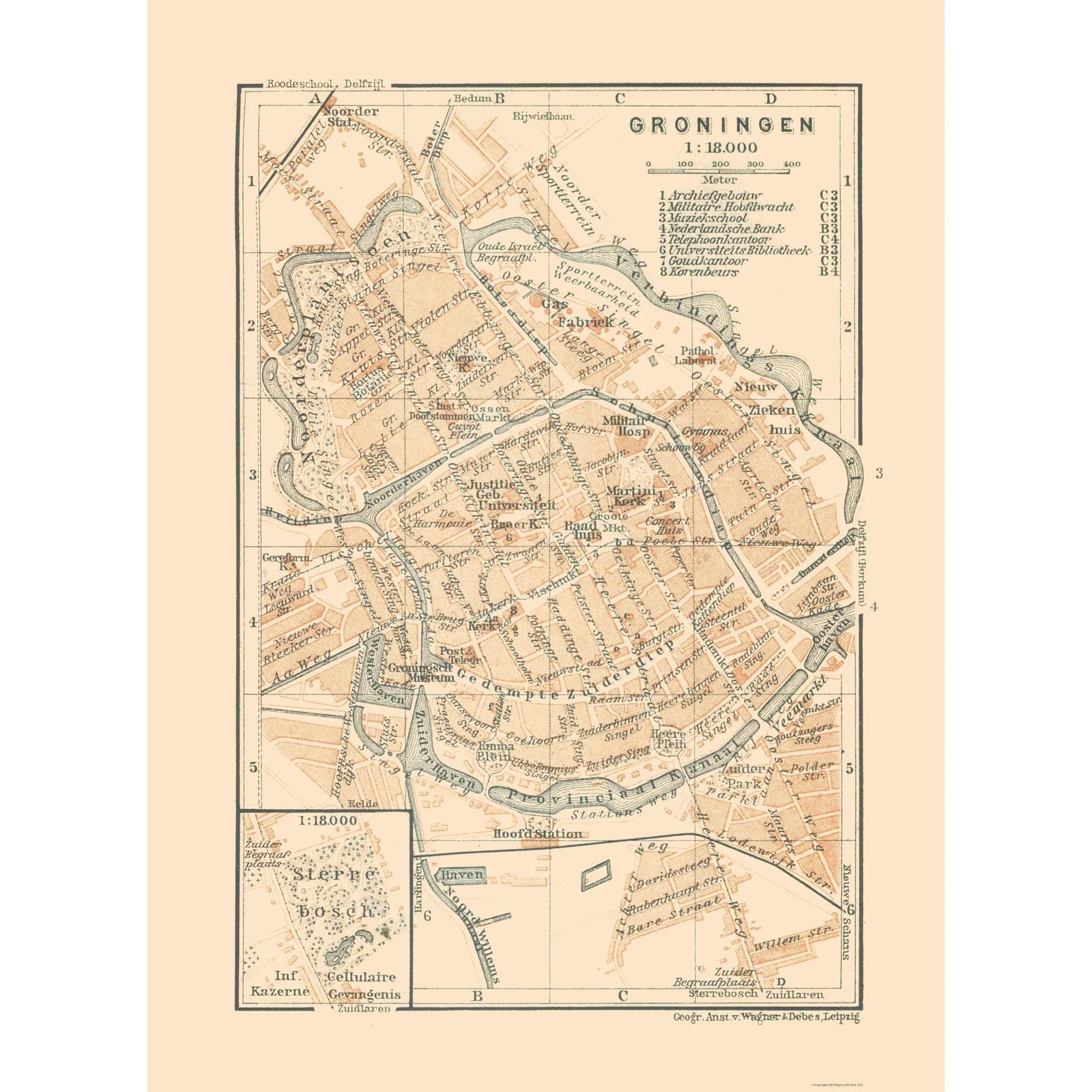 Historic Map – Groningen Netherlands – Baedeker 1910 – Vintage Wall Art