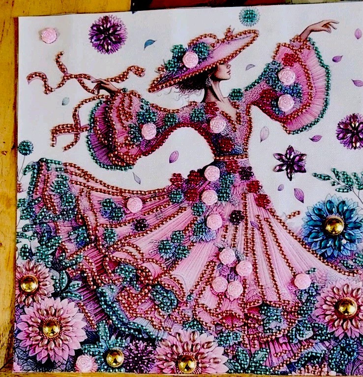 10×10” Beaded Art, Beautiful Pink Dancer Finished Diamond Painting Home Decor