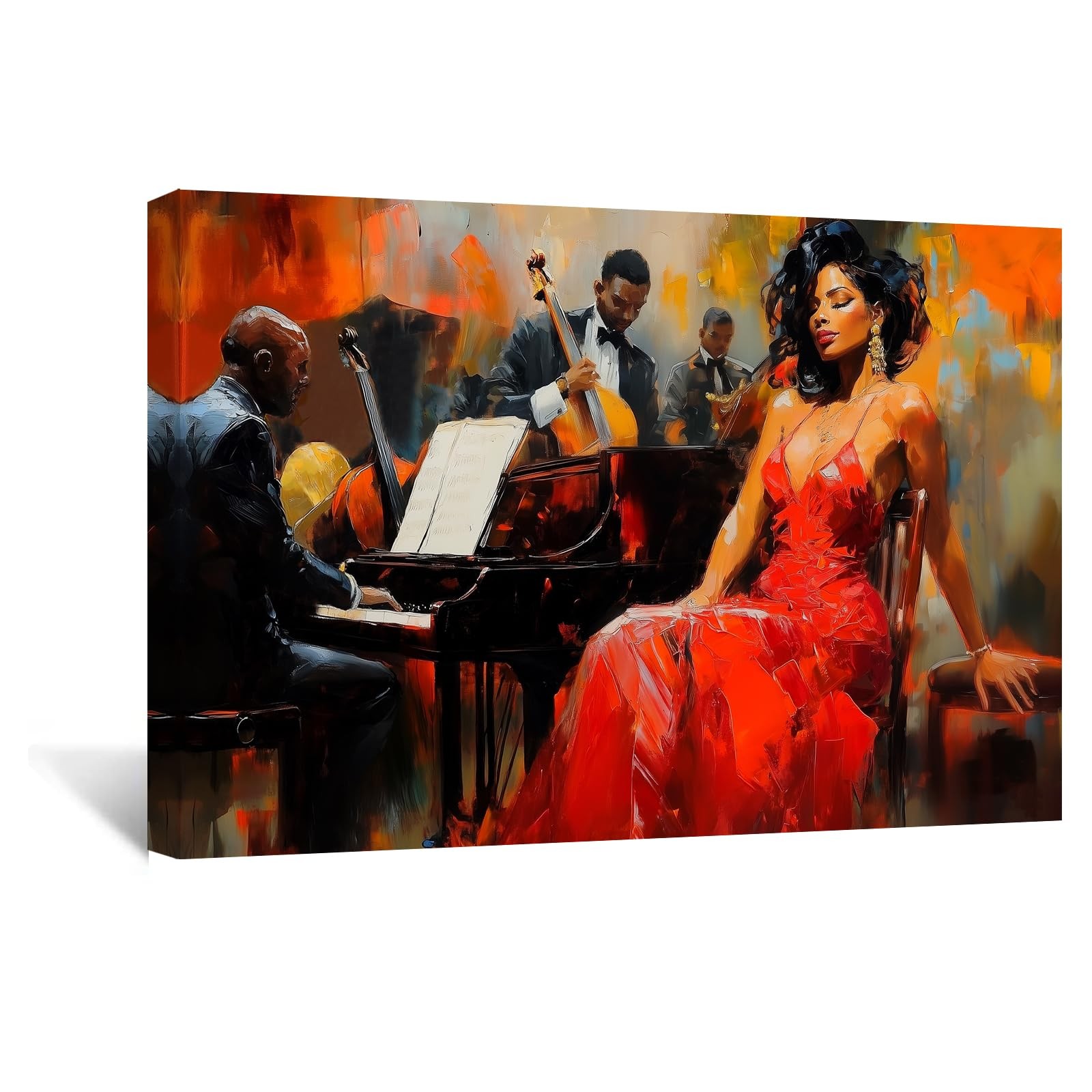 African American Canvas Prints Black Jazz Art Wall Decor Black Woman Violin S…