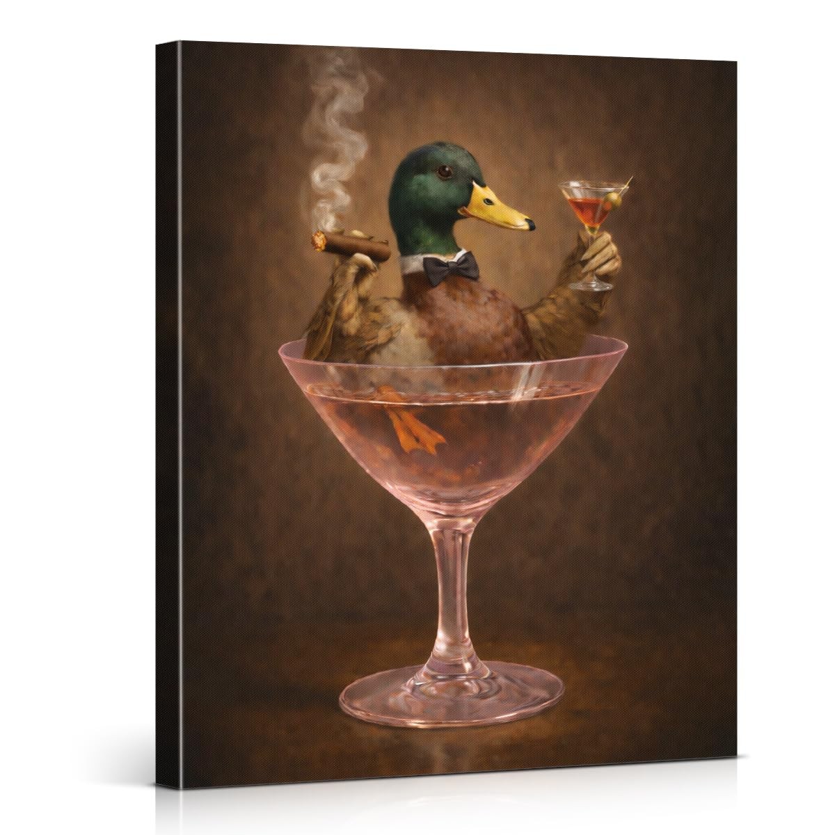 Whimsical Mallard Duck Bar Wall Art Quirky Duck in Wine Canvas Print Poster F…