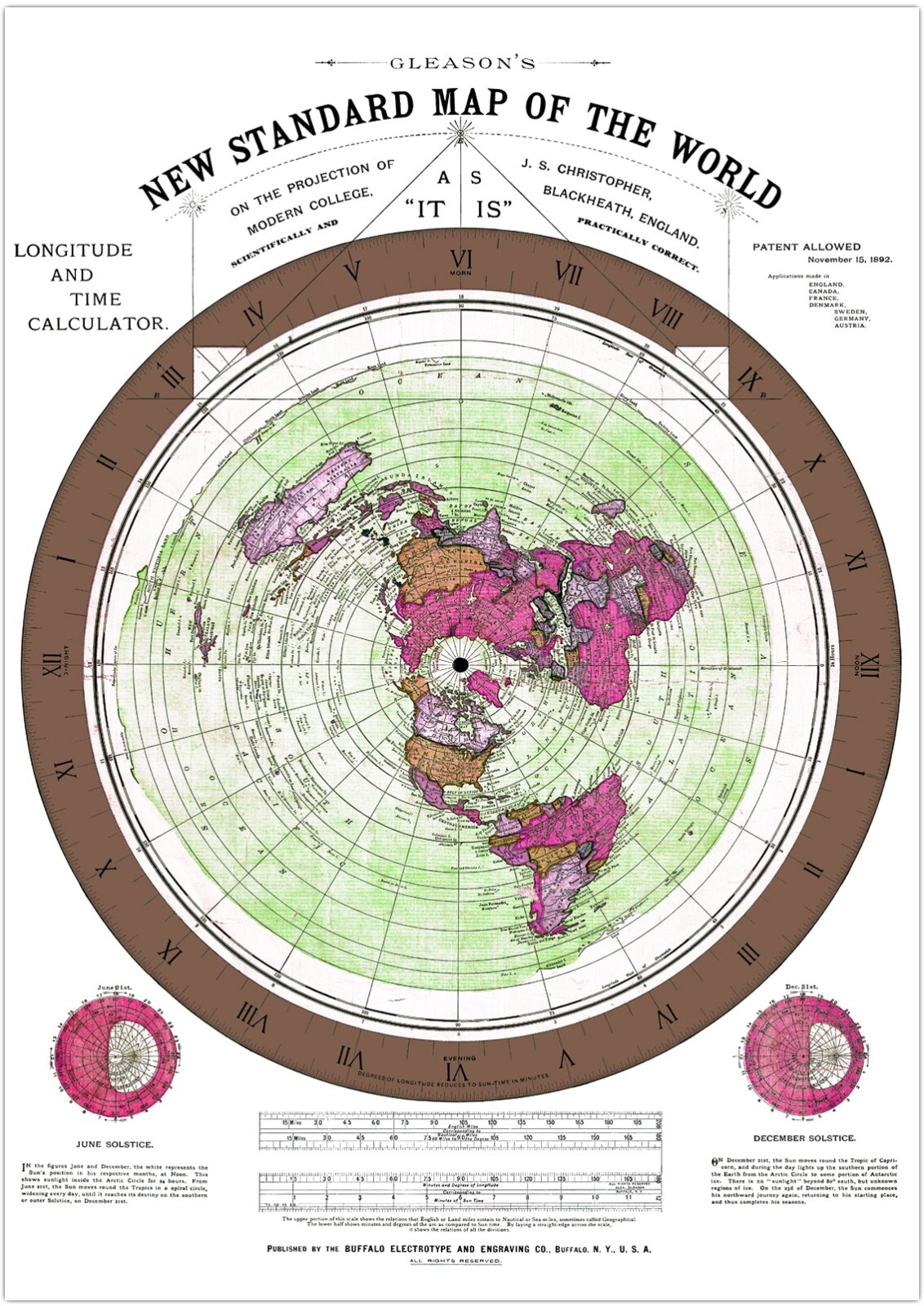 Flat Earth Map Alexander Gleason – 1892 Gleason’s New Standard Map of the World