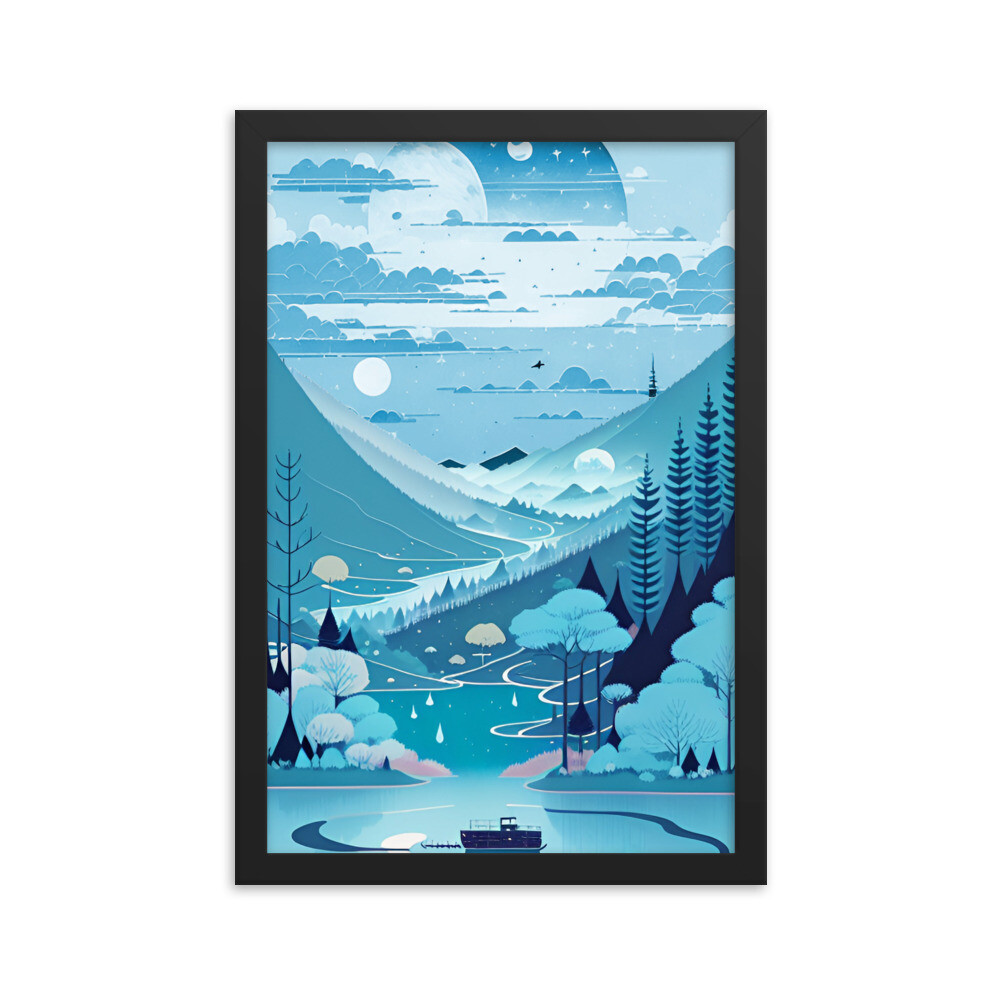 Framed poster Watercolor painting in blue pastel calm colors for interior 6
