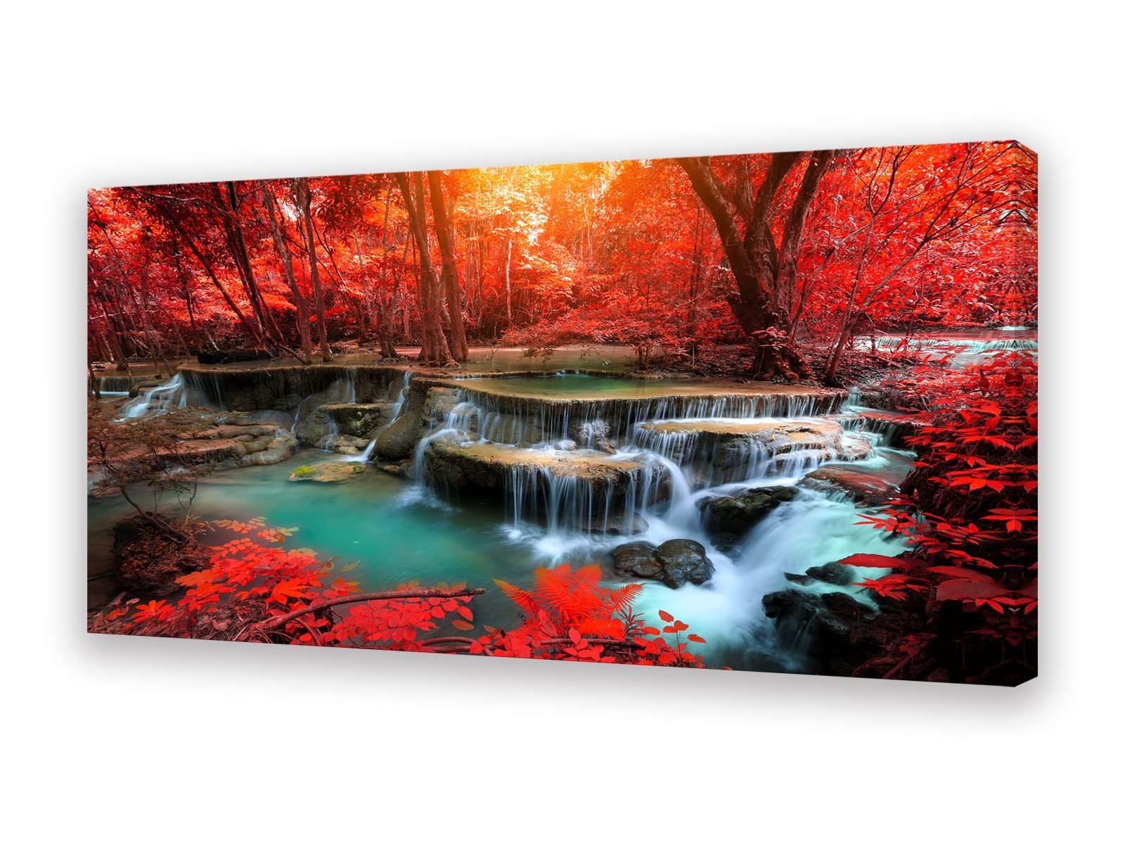 BK03950 Wall Art Decor Canvas Print Picture Red Forest Waterfalls 1 Piece Modern