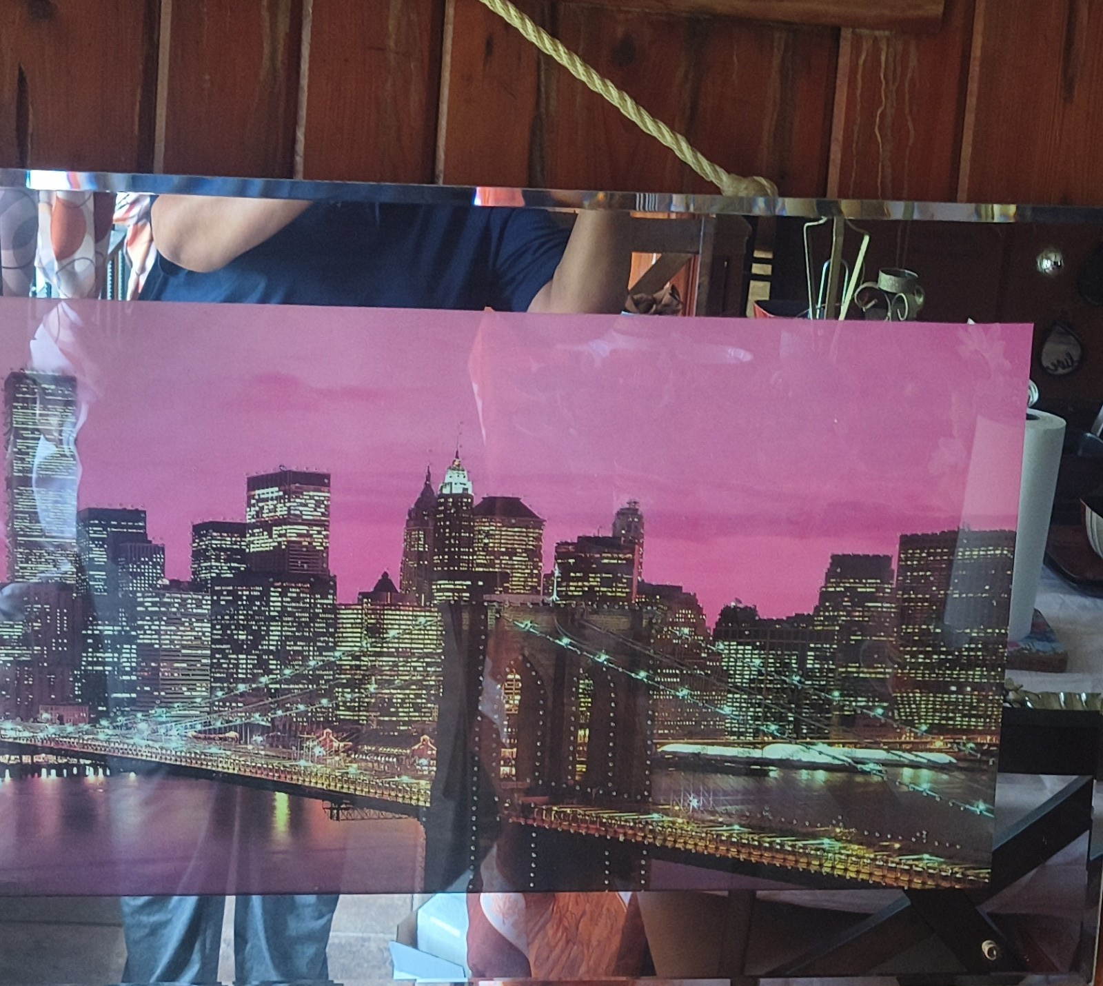 Modern City Skyline mirror with light at the back Twin Towers in New York