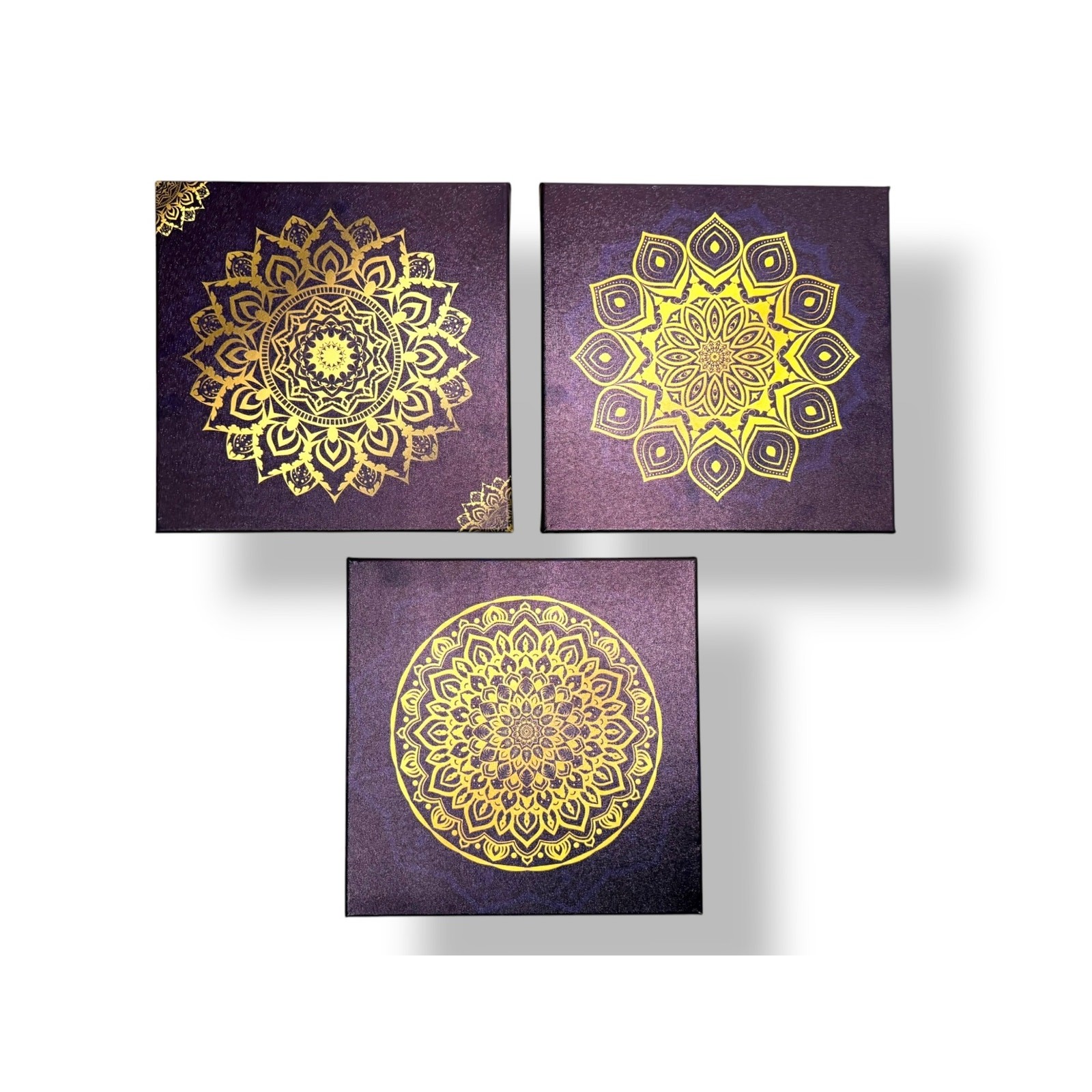 Purple and Gold 3-Piece Canvas Wall Art Set Mandala Boho Home Bedroom Decor