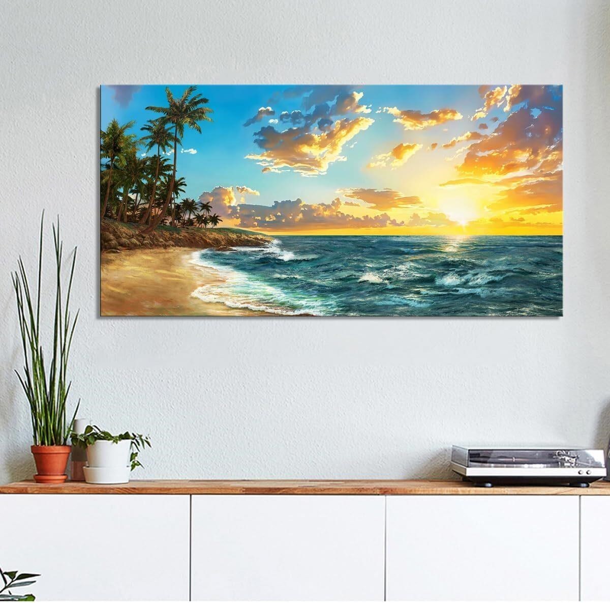 40×20 Sunset Tropical Beach Canvas Wall Art Modern Seascape