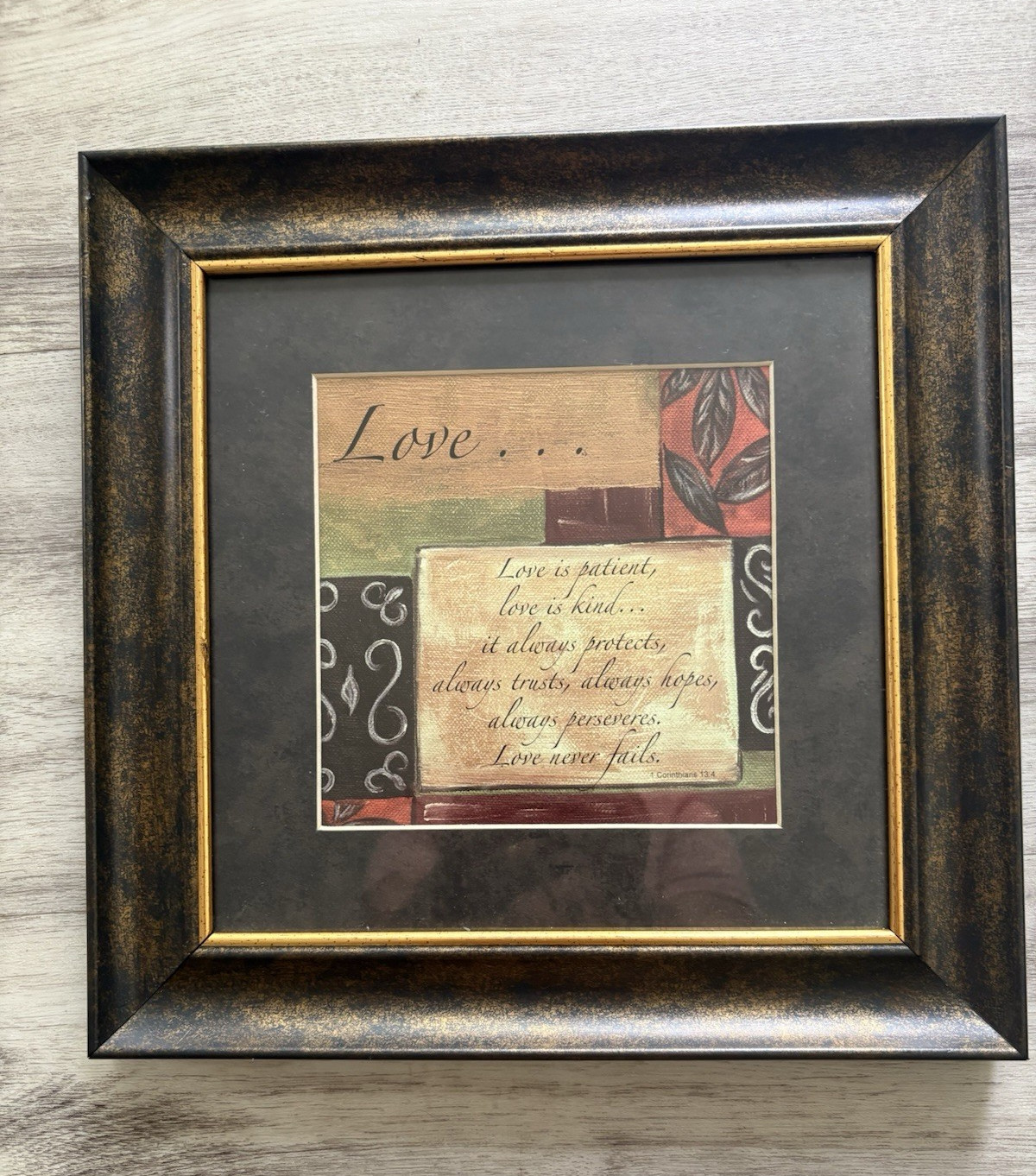 Framed Matted Love Bible Verse Quote Print – 1 Corinthians 13:4-8 Horizontal