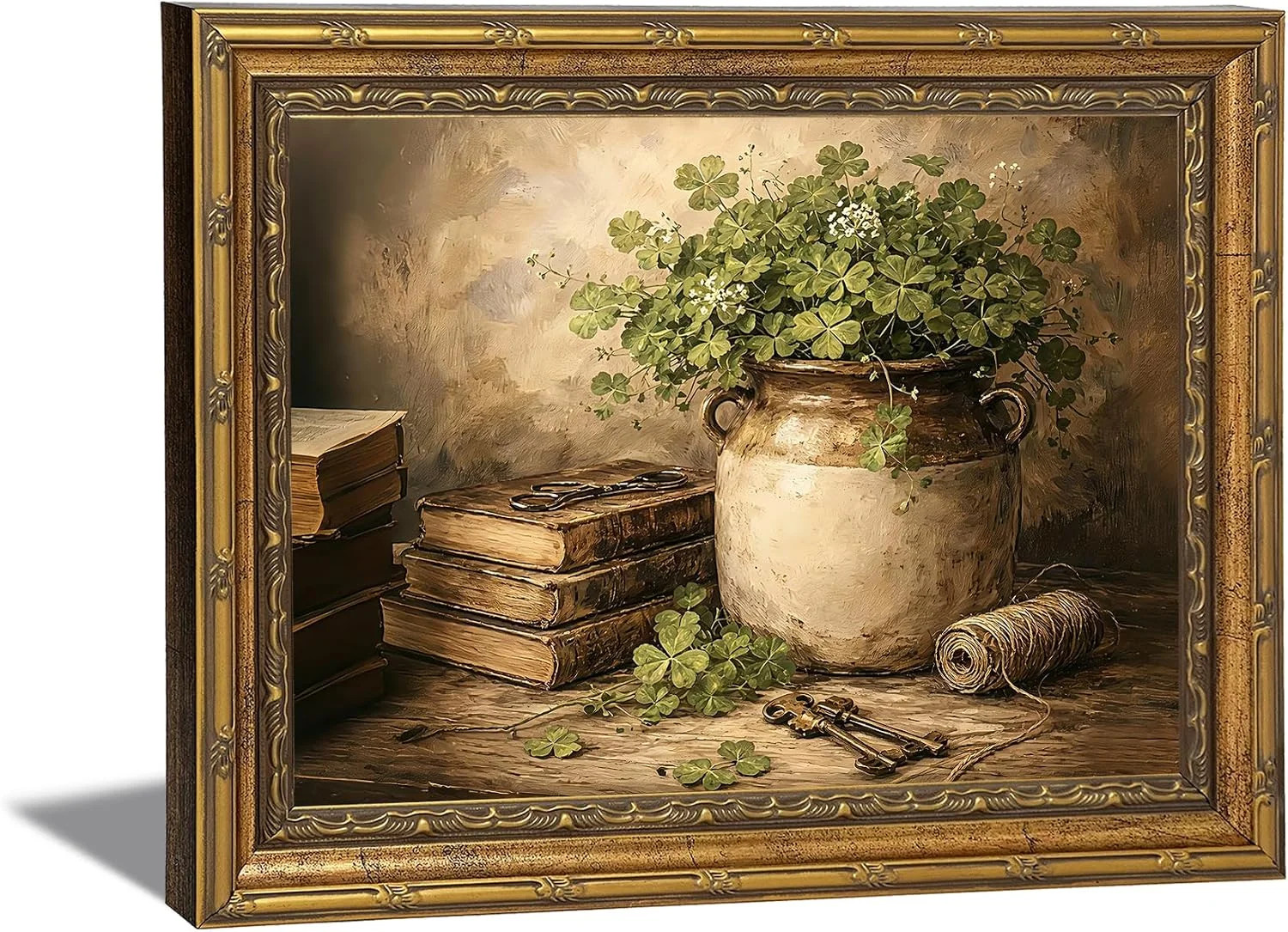 Vintage Gold Framed Wall Art Moody Dark Academia Clover Still Life – Canvas Pain