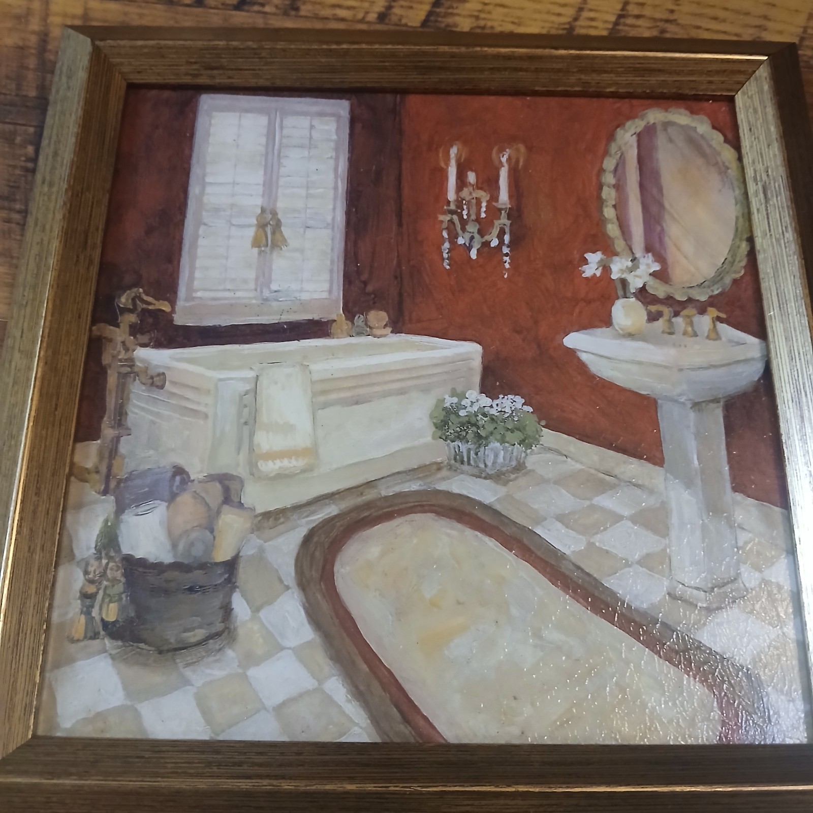 «Salon Rouge» Wall Art 9.5″ Square Framed Bathroom Print