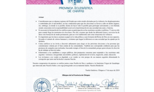 No hay condiciones para realización de elecciones el 2 de junio en Chiapas; Obispos