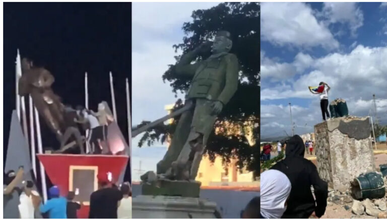 Derriban estatuas de Hugo Chávez en Venezuela, tras resultados electorales