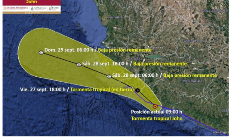 Tormenta Tropical John por tocar tierra; se ubica a sólo 50 kilómetros de Michoacán