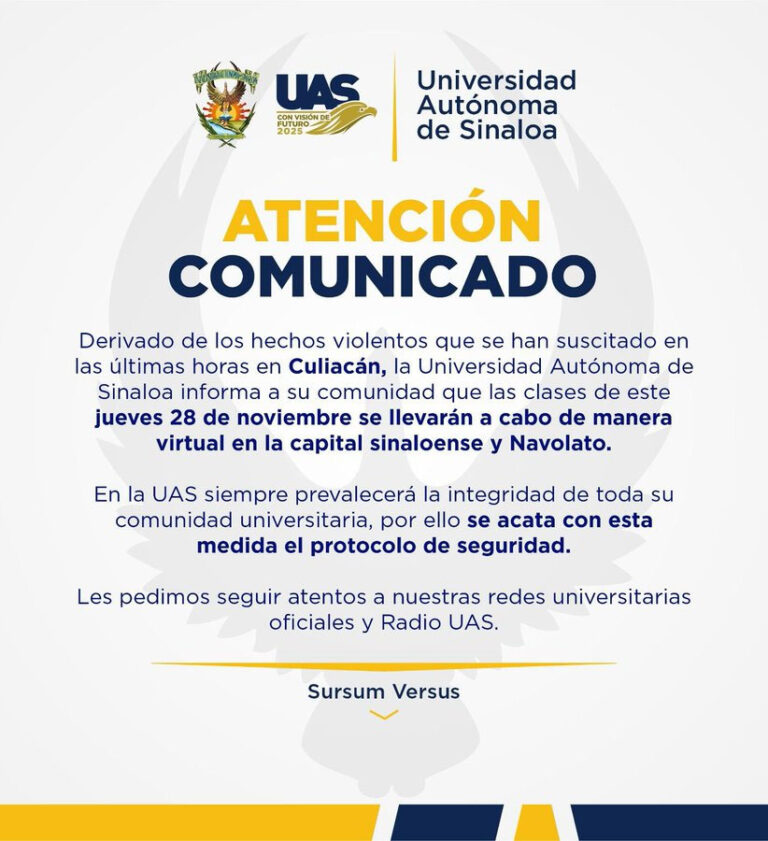 Seguirán con clases virtuales en la UAS, ante la violencia