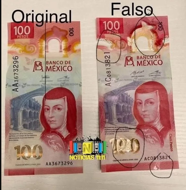 Alerta circulan billetes falsos de 100 pesos, en el país