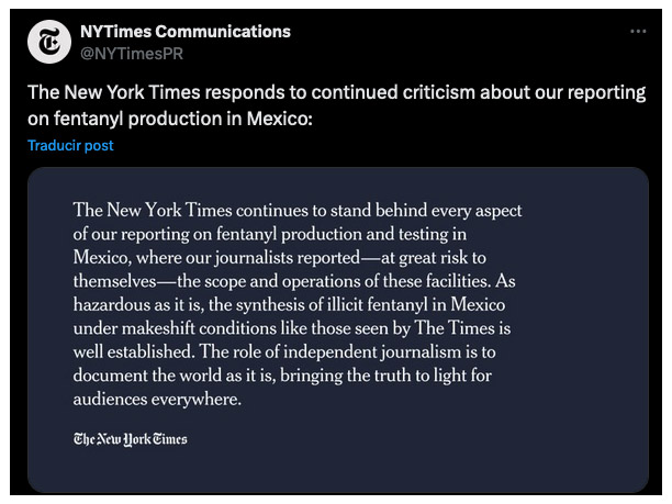 NYT sale a defender por segunda vez reportaje sobre fentanilo