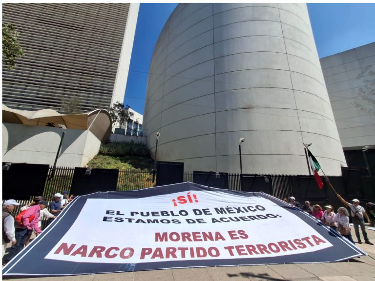 Morena es un «Narco Partido Terrorista», manifestantes en el Senado
