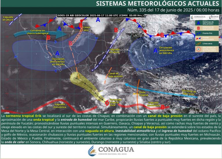 Tormenta Tropical «Erick» golpeará México como huracán categoría 2