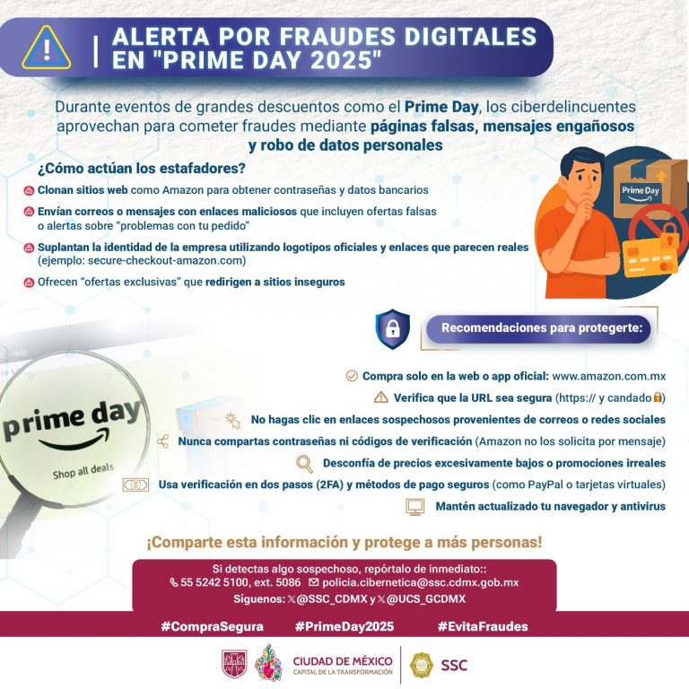 Alerta Ciberpolicía sobre fraudes en compras en línea en “Prime Day”  