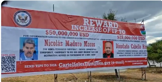 Publicidad en frontera Colombia-Venezuela destaca recompensa de EU por Maduro 