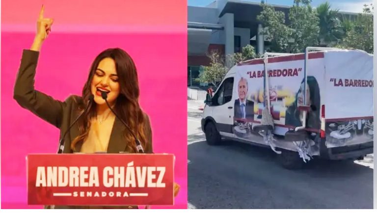 Aparecen vehículos con lonas de «La Barredora», en informe de Andrea Chávez