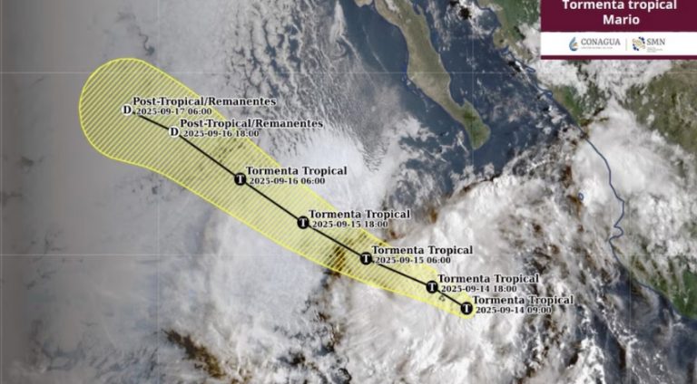 Alerta en Baja California Sur: Mario se intensifica nuevamente a tormenta tropical