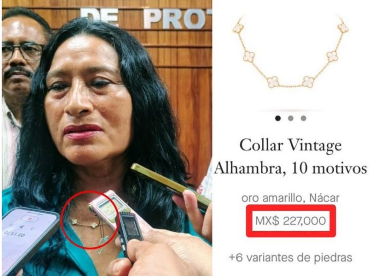 Alcaldesa presume collar de más de 200 mil pesos mientras Acapulco sigue, en ruinas
