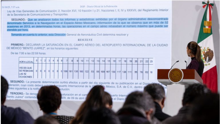 Sheinbaum advierte riesgo de colapso del AICM si se eliminan operaciones de carga, en el AIFA