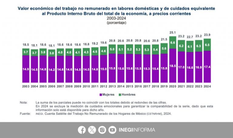 Labores domésticas y de cuidados aportan 23.9% del PIB: Inegi