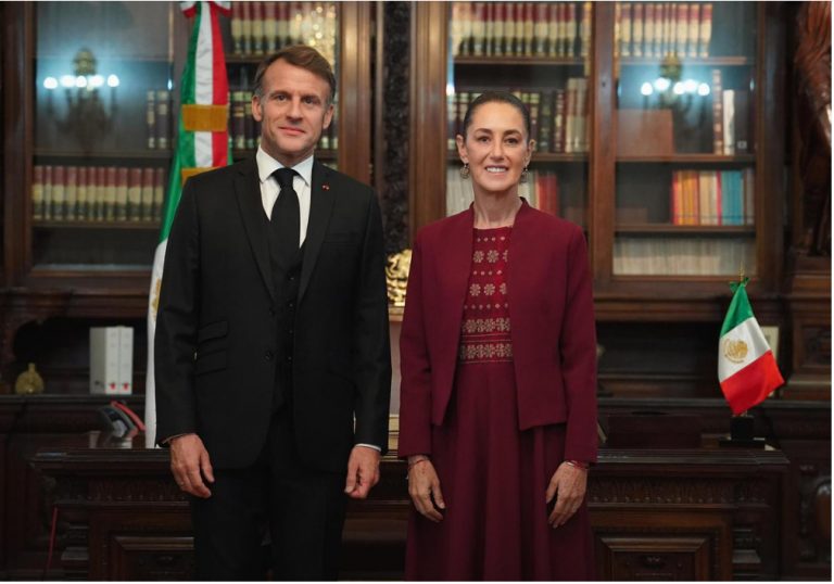 Sheinbaum recibe en palacio nacional al presidente de Francia, Emmanuel Macron