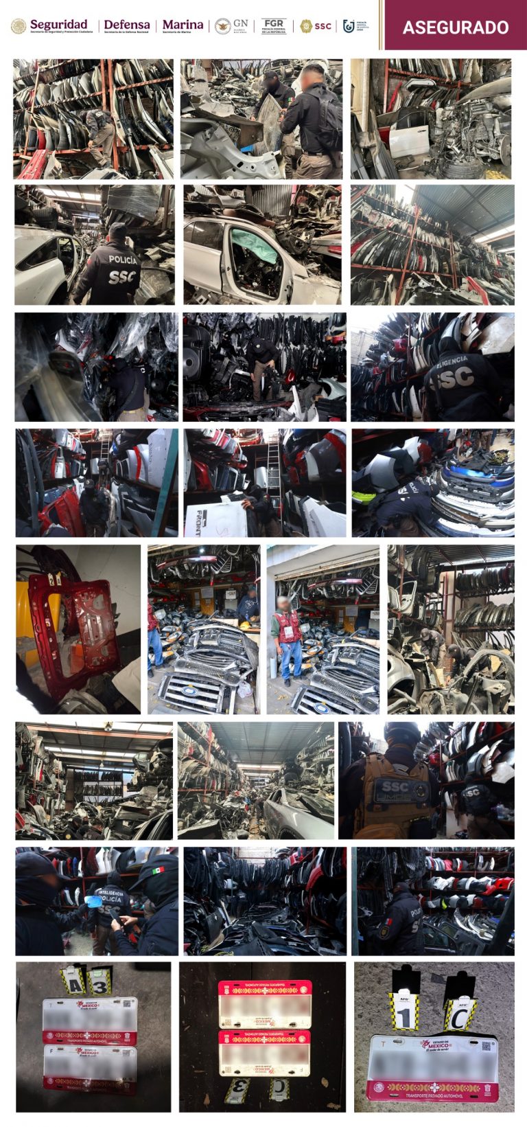 Incautan mil 836 toneladas de autopartes robadas