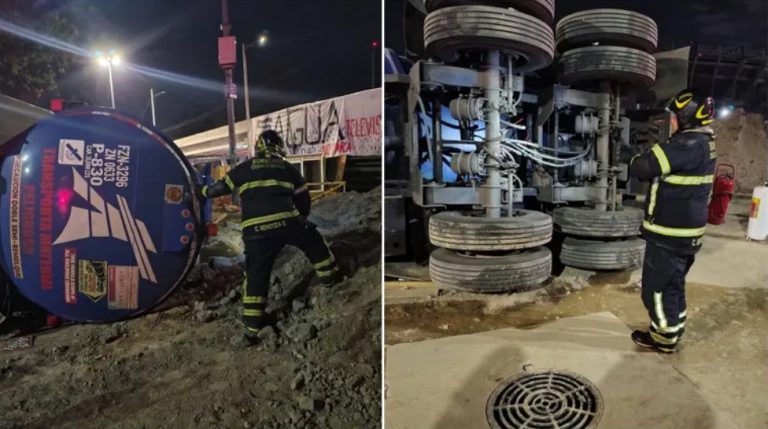 Vuelca Pipa con Miles de Litros de Gasolina Cerca del Estadio Azteca, en Coyoacán